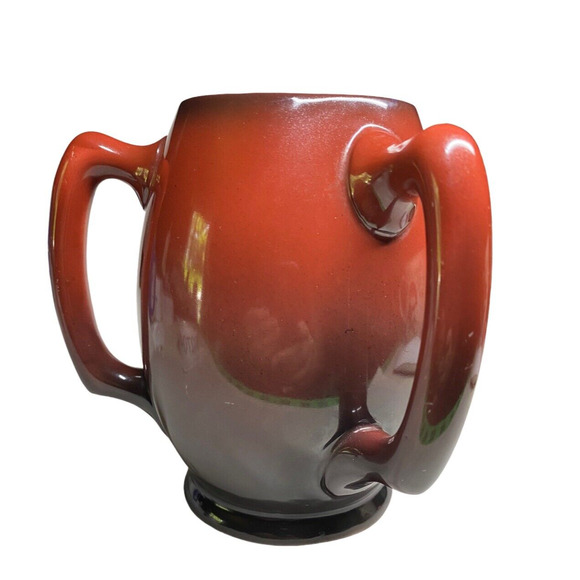 Antique 3 Handle Portrait Cup Mug Ceramic Ombre Red To Brown/Germany Signed - Picture 4 of 10